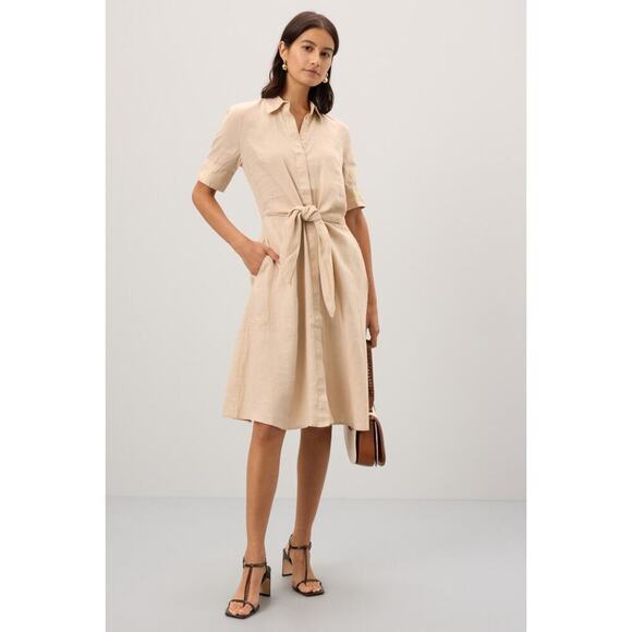 Lauren Ralph Lauren Dresses & Skirts - Lauren Ralph Lauren Beige Linen Tie Waist Midi Dress